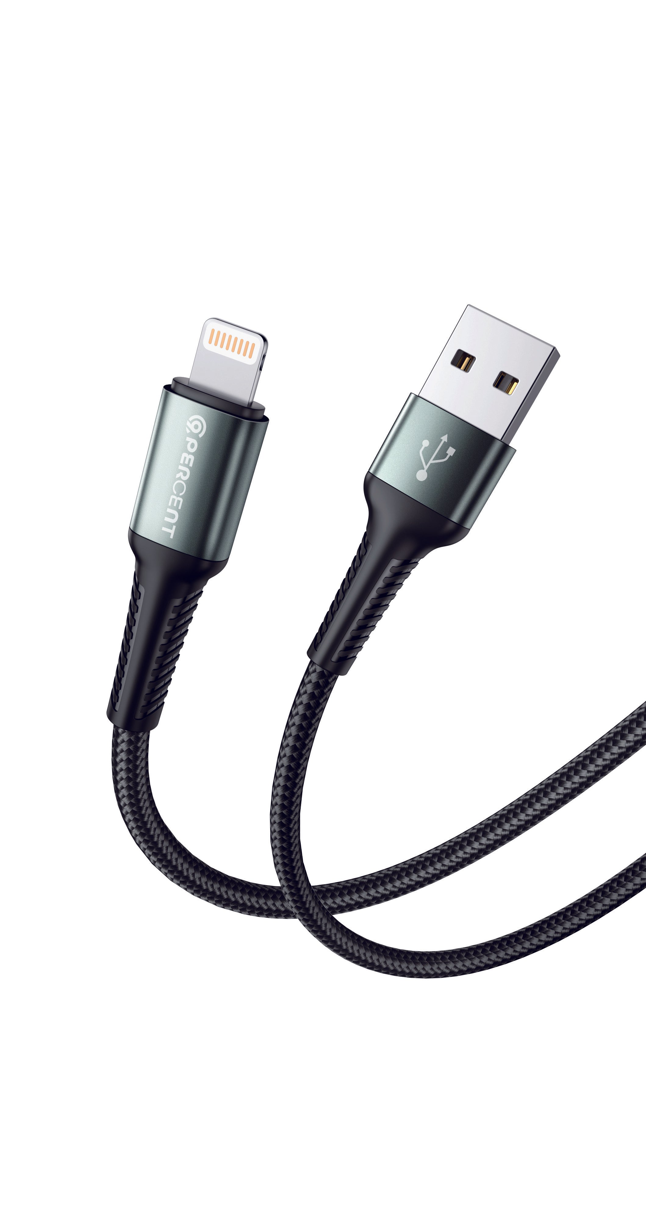كيبل شحن من USB-A إلي Lightning من 90 Percent مضفر بالنايلون 1 متر | أسود كيبل شحن من USB-A إلي Lightning من 90 Percent مضفر بالنايلون 1 متر | أسود